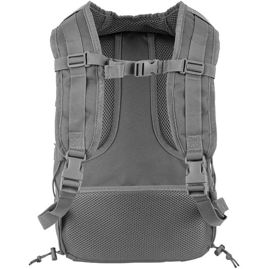 Gray tactical backpack on a white background