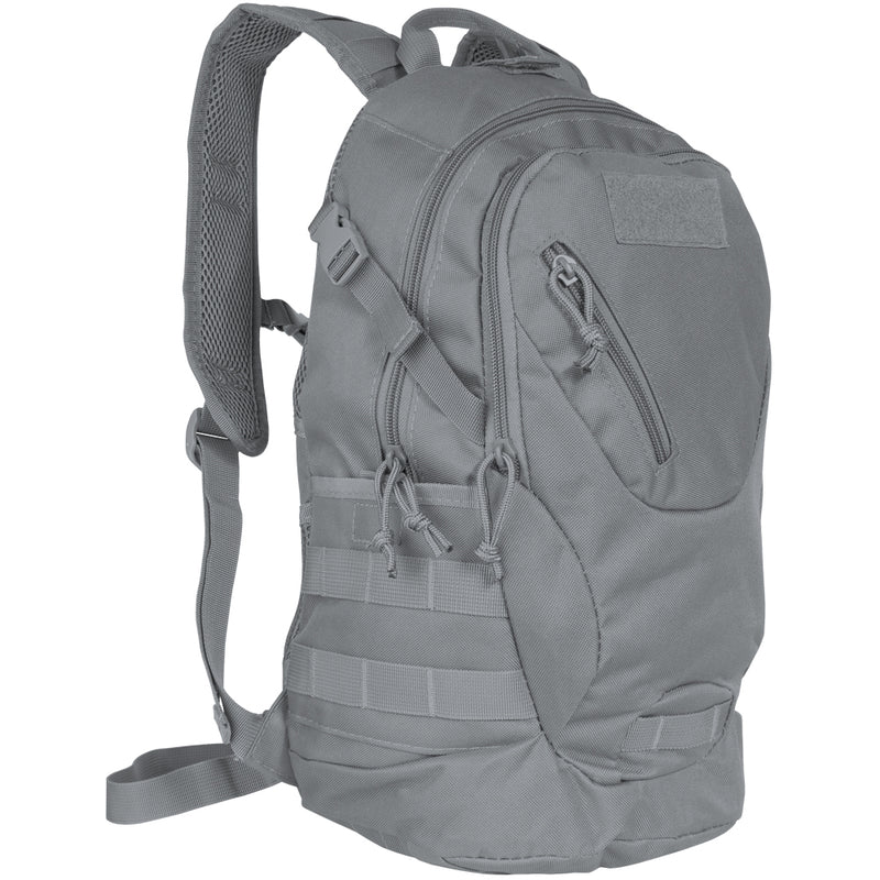 Gray tactical backpack on a white background