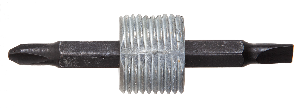 Metal drill bit with a hexagonal head on a white background