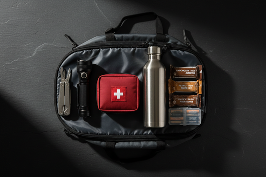 72-hour blackout kit essentials laid out and ready for a power outage