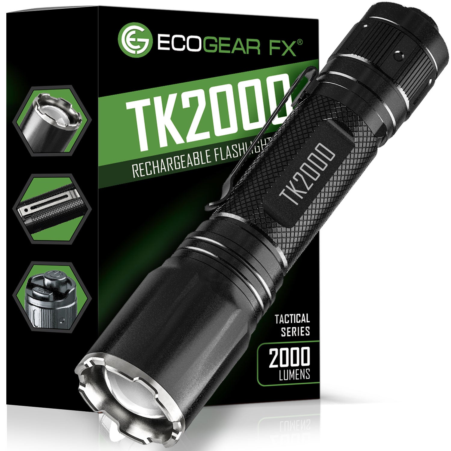 Tactical and EDC flashlights including USB-C rechargeable models from Nitecore and TK series