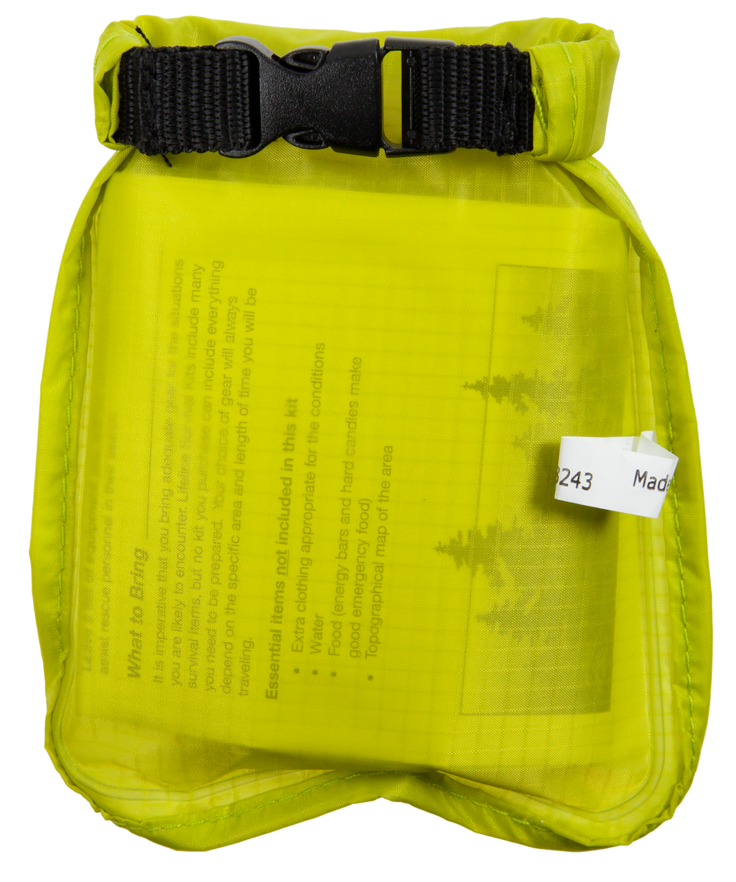Yellow dry bag with a black strap on a white background