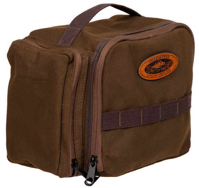 Brown leather bag with a visible brand logo on a white background