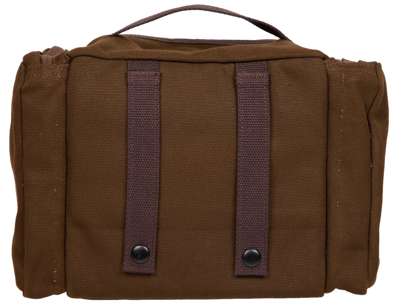 Brown canvas bag with straps on a white background