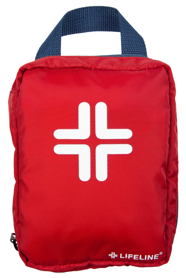 Red first aid kit with a white cross symbol and 'Lifeline' branding on a white background