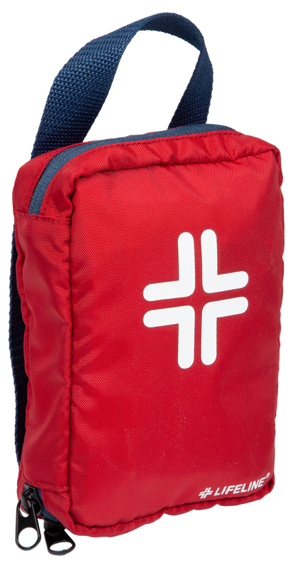 Red emergency kit bag with a white cross symbol and 'Lifeline' branding on a white background