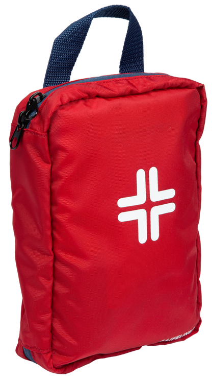 Red bag with a white logo on a white background