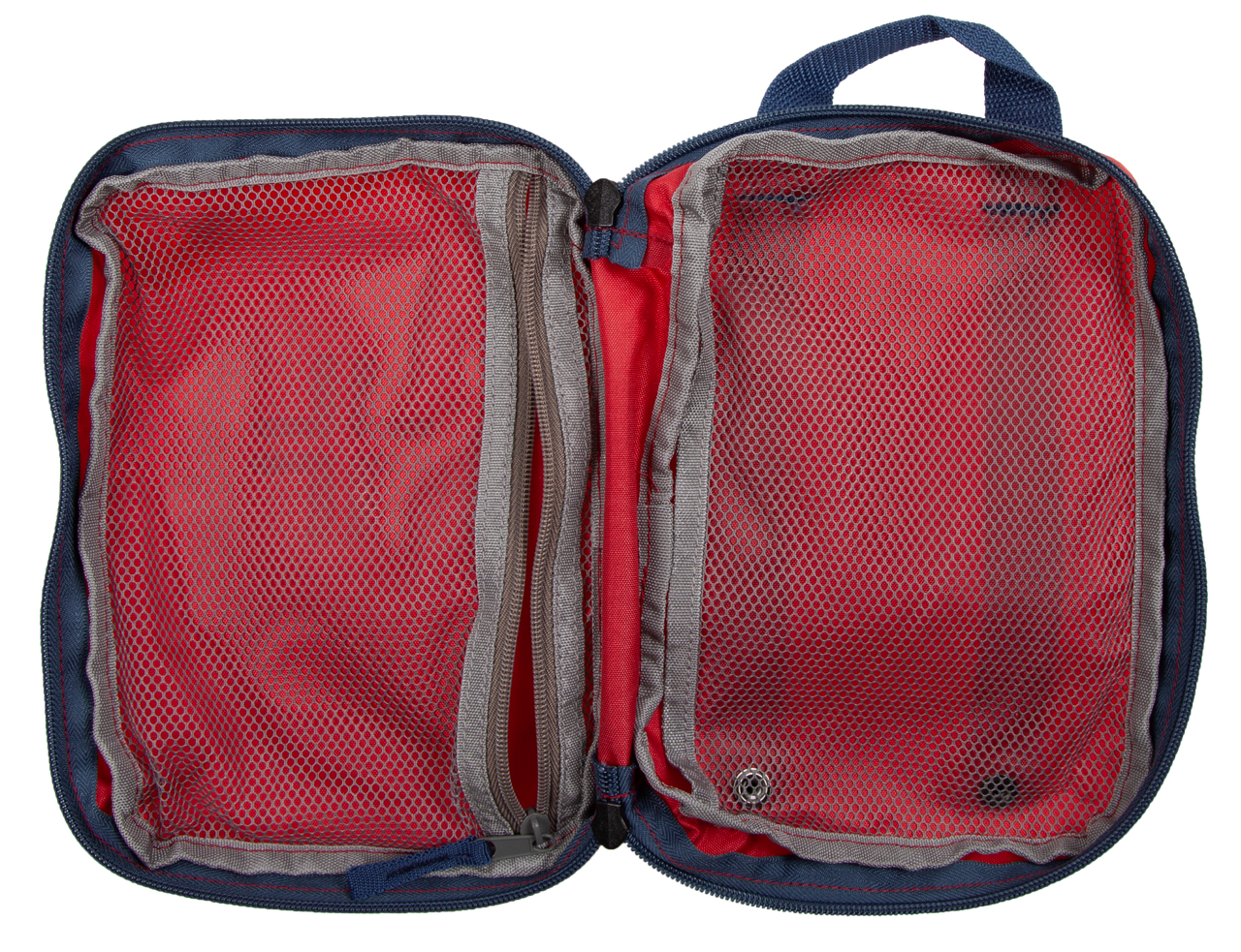 Red and blue travel packing cube on a white background