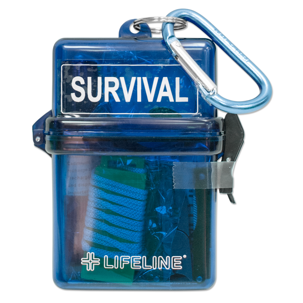 Blue survival kit with 'Lifeline' branding on a white background