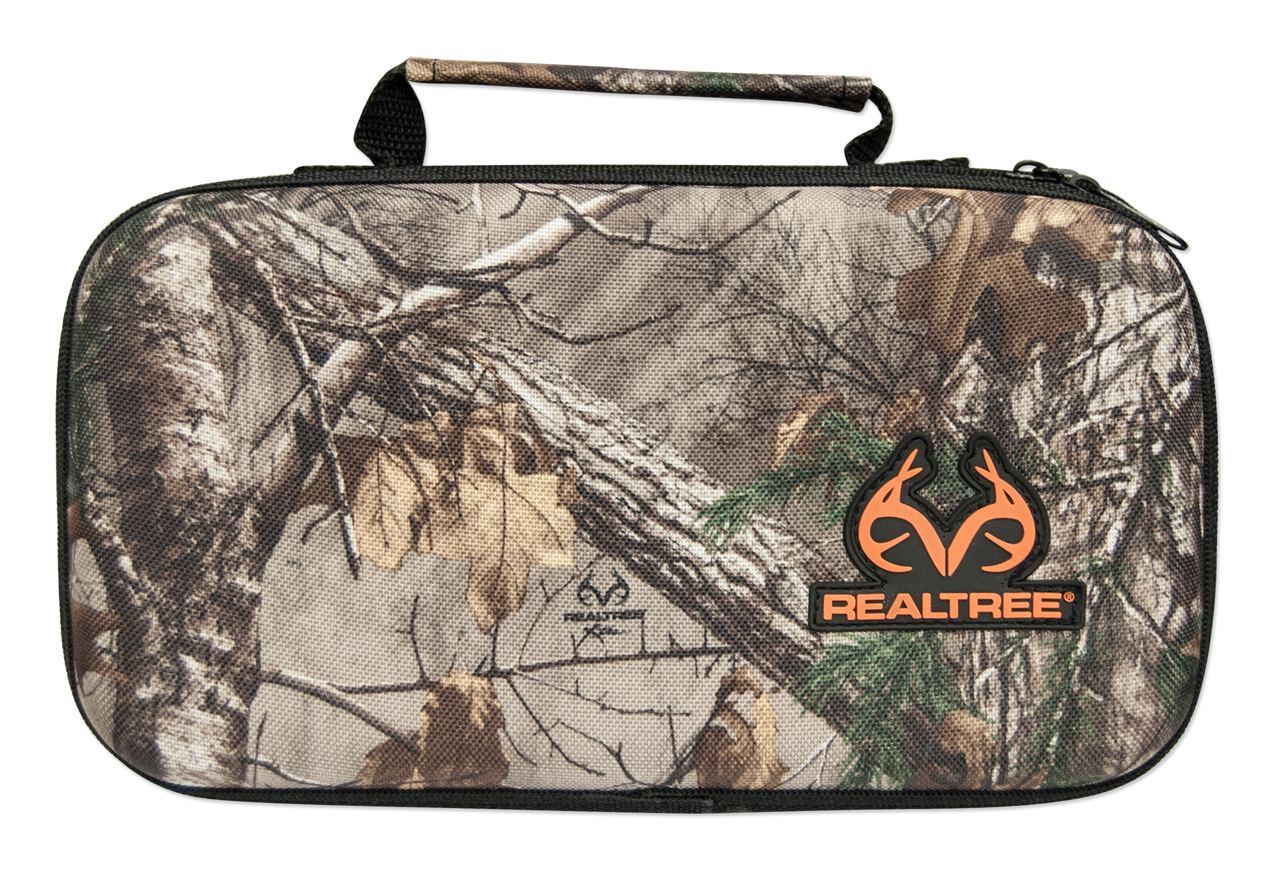 Camouflage carrying case with Realtree logo on a white background