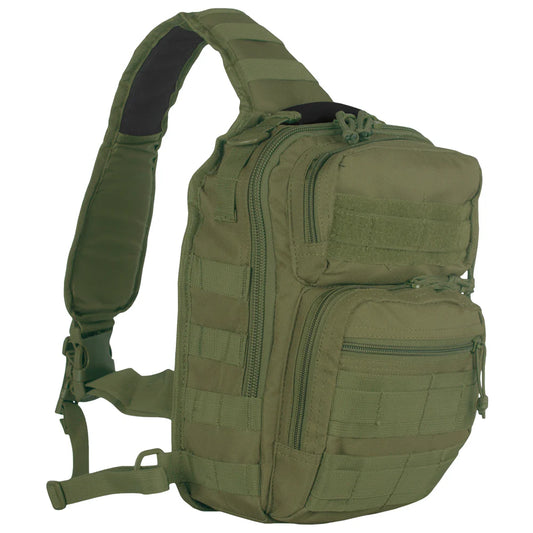 Green tactical sling bag on a white background