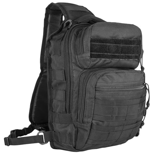 Black tactical backpack on a white background