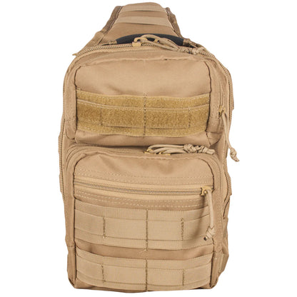 Tan tactical backpack on a white background