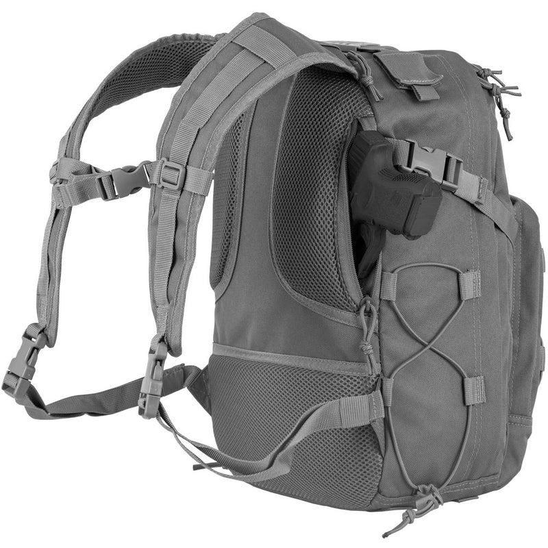 Gray tactical backpack on a white background