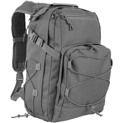 Gray tactical backpack on a white background