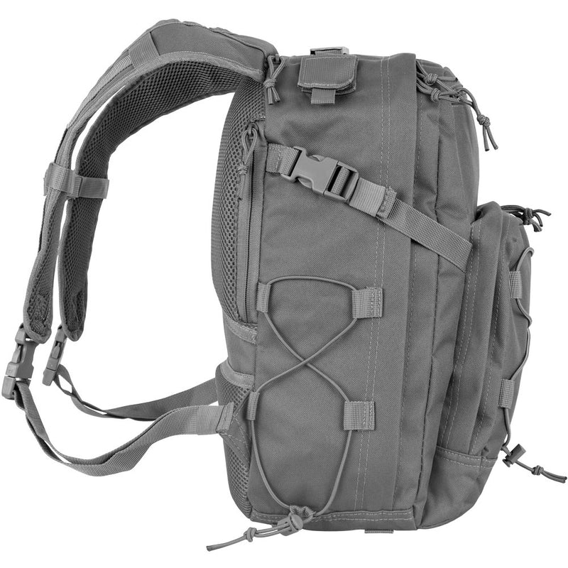 Gray tactical backpack on a white background