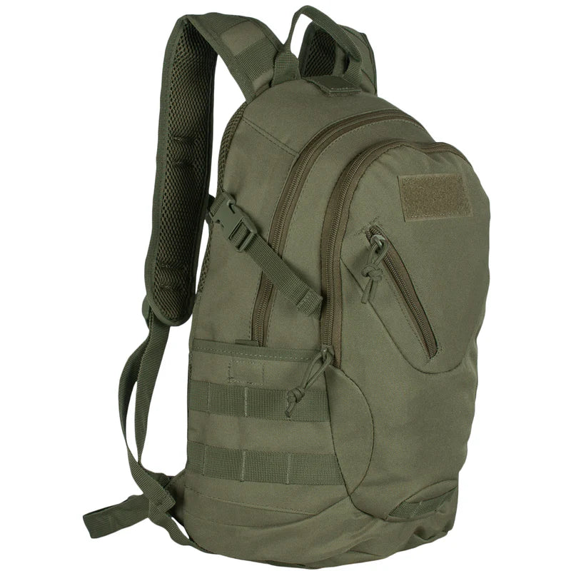 Green tactical backpack on a white background