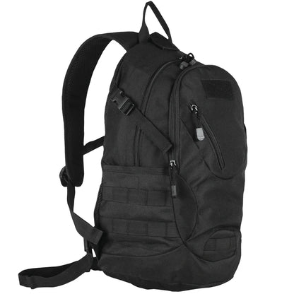Black tactical backpack on a white background