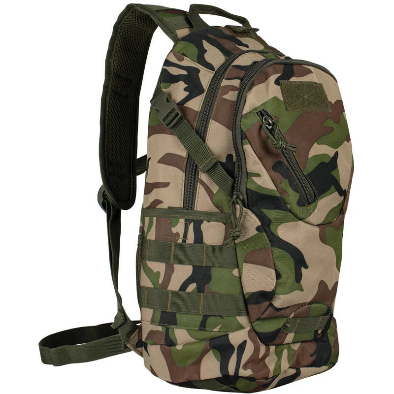 Camouflage backpack on a white background