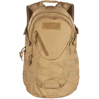 Tan tactical backpack on a white background