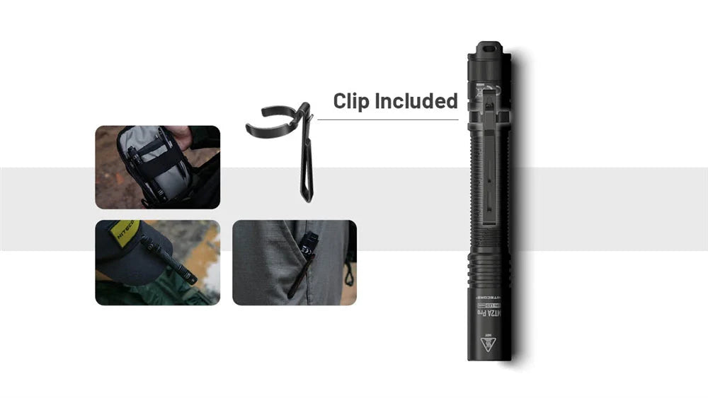 Black pen with clip feature shown on a white background