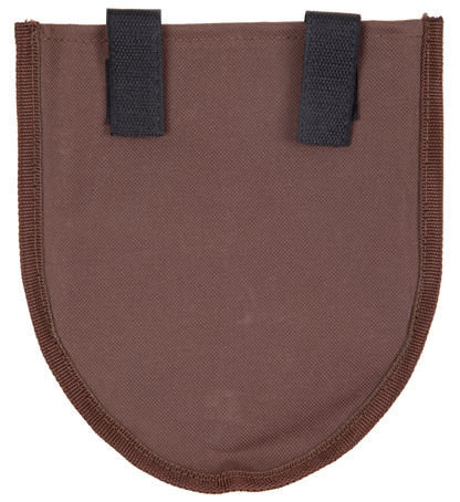 Brown leather patch with black straps on a white background