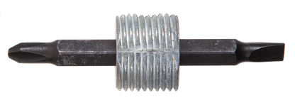 Metal drill bit with a hexagonal head on a white background