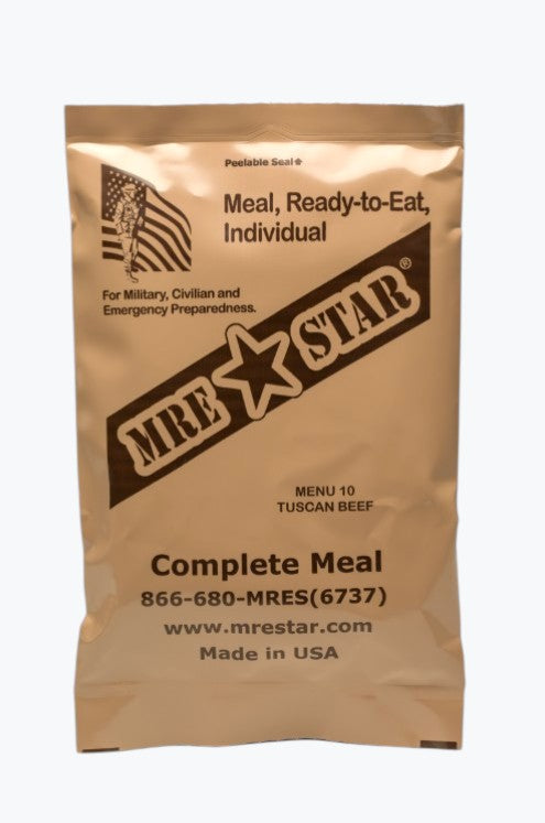 MRE (Meal, Ready-to-Eat) package with MRE Star branding on a white background