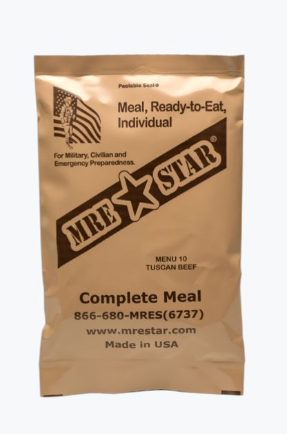 MRE (Meal, Ready-to-Eat) package with MRE Star branding on a white background