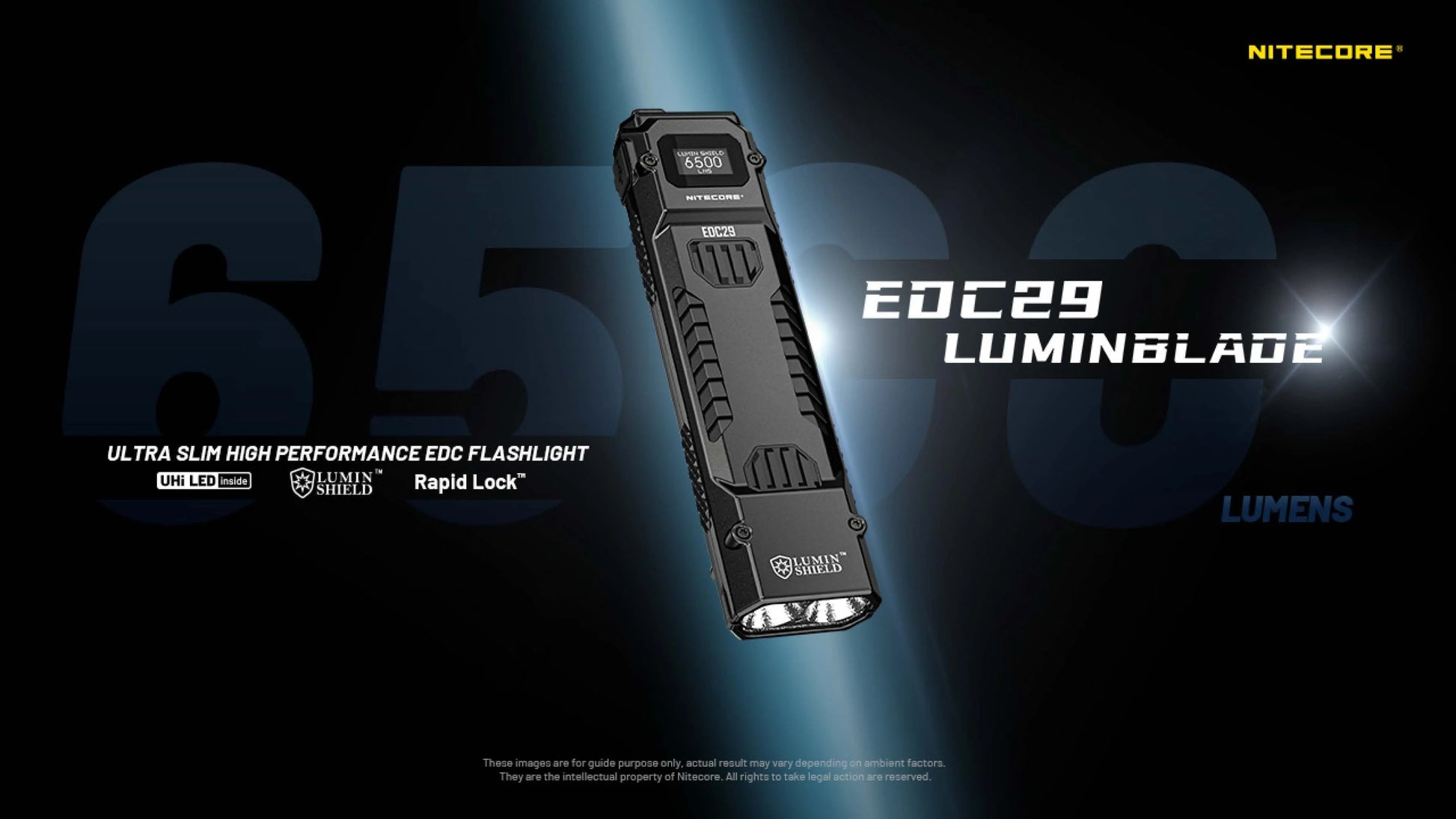 Nitecore EDC29 LuminGlad2 flashlight on a dark background with brand name visible