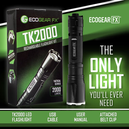 TK2000 Tactical Flashlight | 2000 Lumens USB-C Rechargeable
