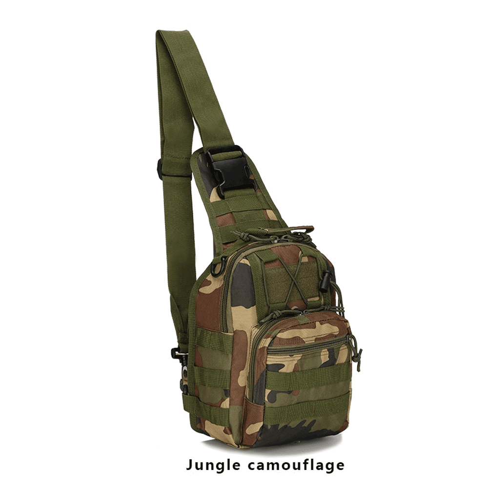 Jungle camouflage sling bag on a white background